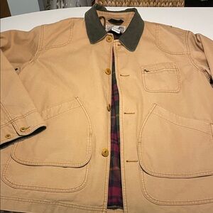 L.L. Bean Tan Chore/ Barn Jacket with Green Collar 2000’s Vintage